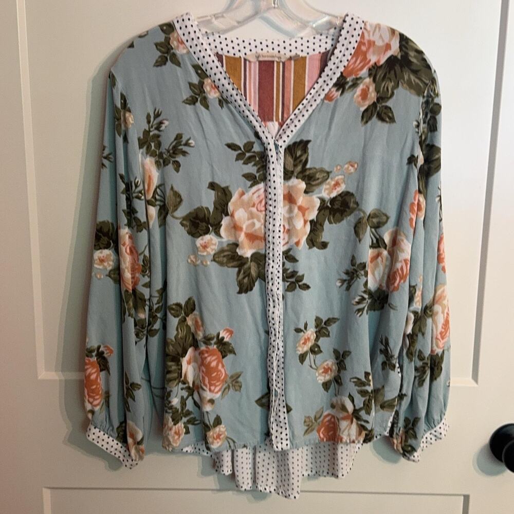 Soft Surroundings Tunic Blouse Womens L Multicolor Floral Mixed Print Boho Top